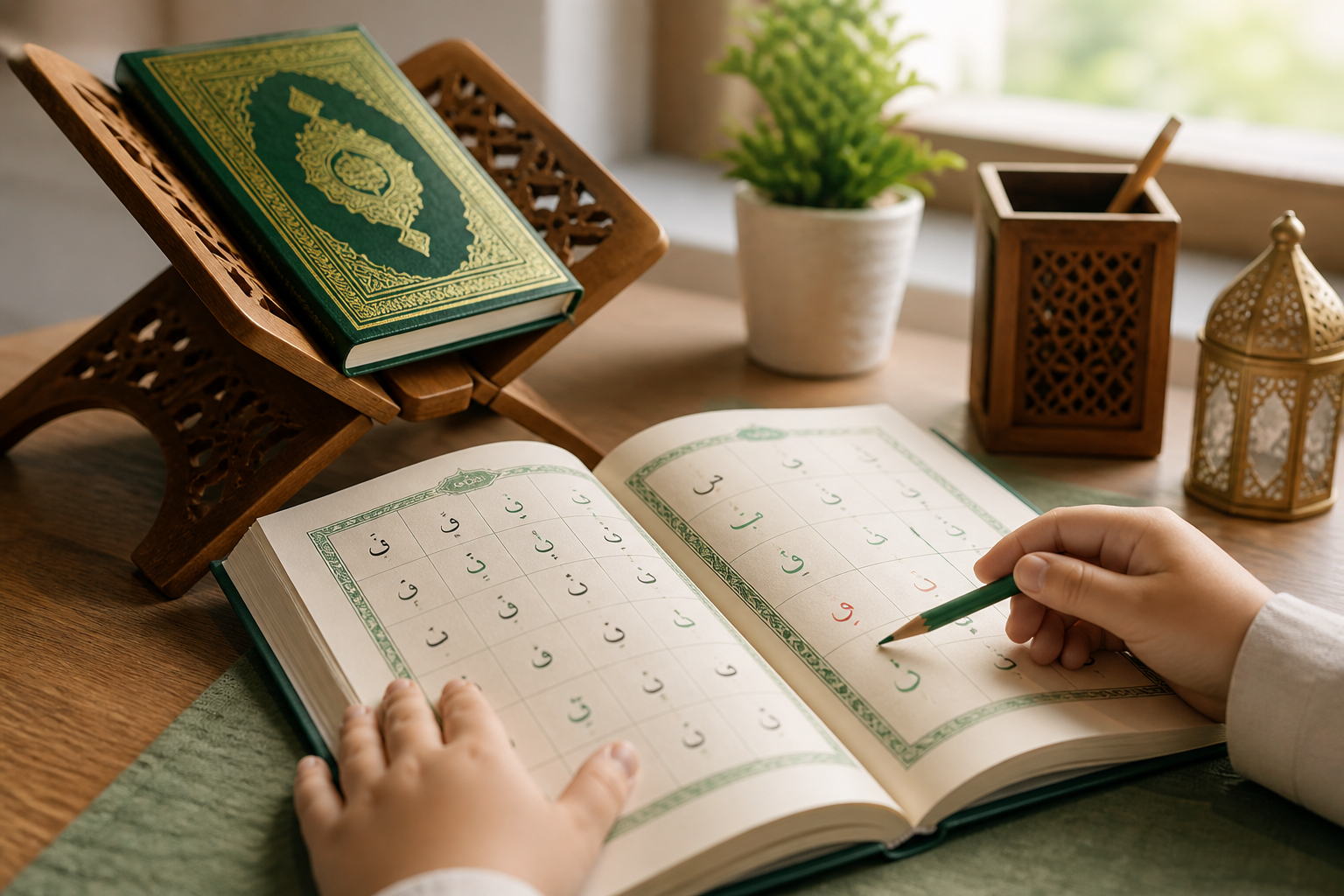 Qaida learning materials on a study desk